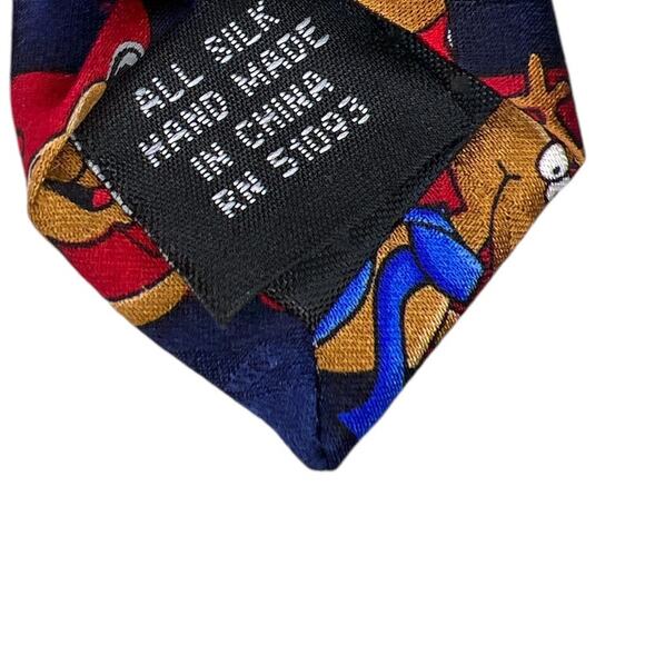 Hallmark Yule Tie Greetings w/Comical Reindeer in Blue Multicolored Silk - Picture 4 of 4